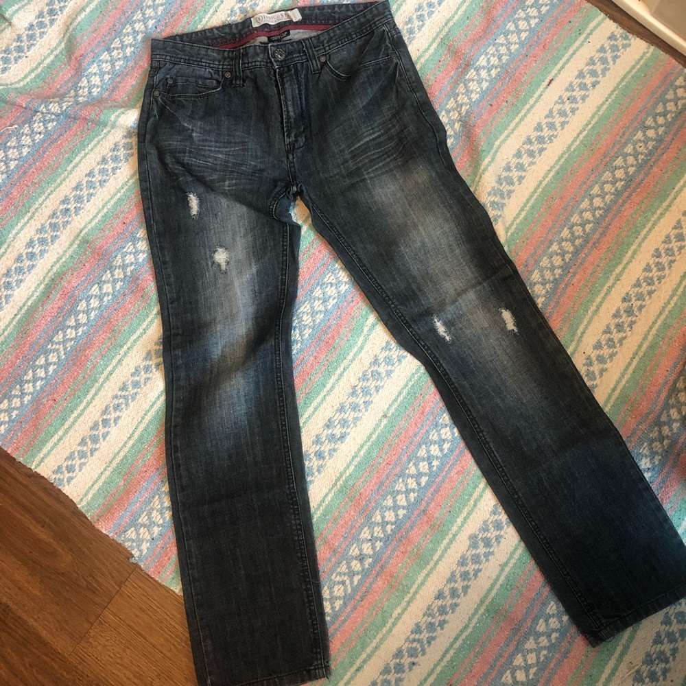 Men’s dark wash semi distressed jeans 31x32